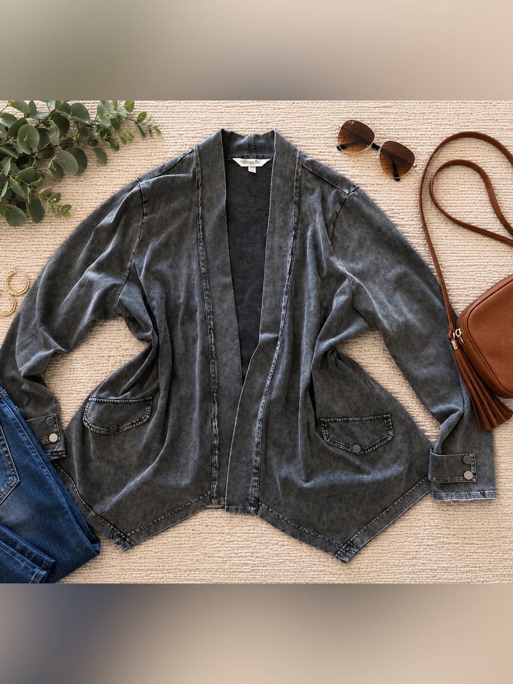 Jillian N Washed Black Open Front Denim Jacket Cardigan Women’s Plus Size 2X